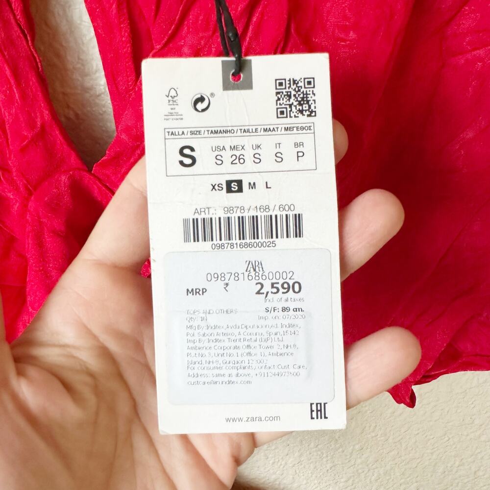 NWT Zara Red Tie Front Crop Top Short Sleeve Blouse sz S - Picture 6 of 7